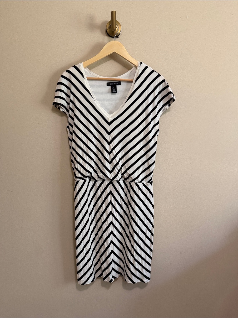 White House Black Market Black & White Striped V-Neck Mini Dress
